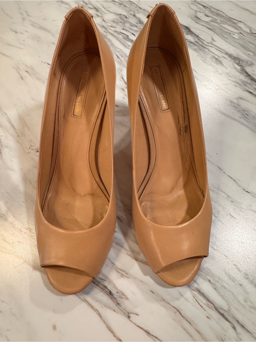 Antonio Melani Tan Peep-Toe Leather Pumps Size 10